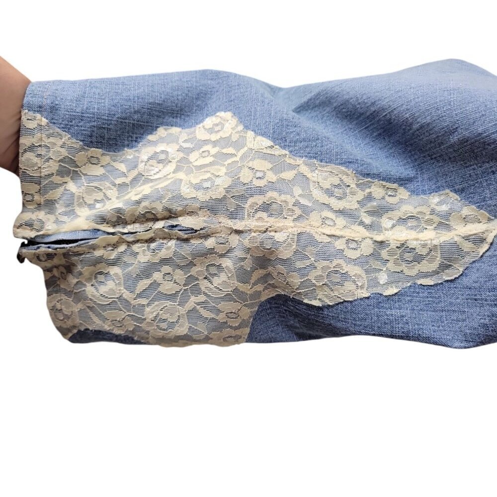 VTG 90s Y2K Fubu Jumpsuit Womens M Chambray Denim Wide Leg Lace Baggy Stretch - Picture 7 of 12